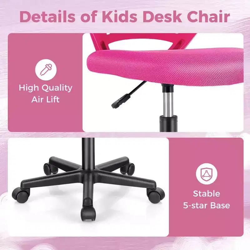 Sedia da scrivania ergonomica per bambini Costway regolabile in altezza con ruote universali Sedia da lavoro Blu/Nero/Grigio/Rosa