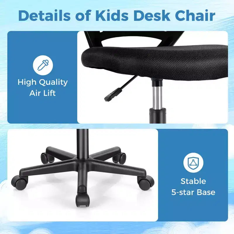 Sedia da scrivania ergonomica per bambini Costway regolabile in altezza con ruote universali Sedia da lavoro Blu/Nero/Grigio/Rosa