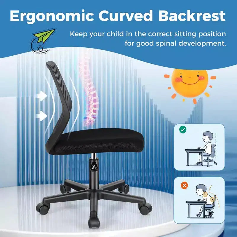 Sedia da scrivania ergonomica per bambini Costway regolabile in altezza con ruote universali Sedia da lavoro Blu/Nero/Grigio/Rosa