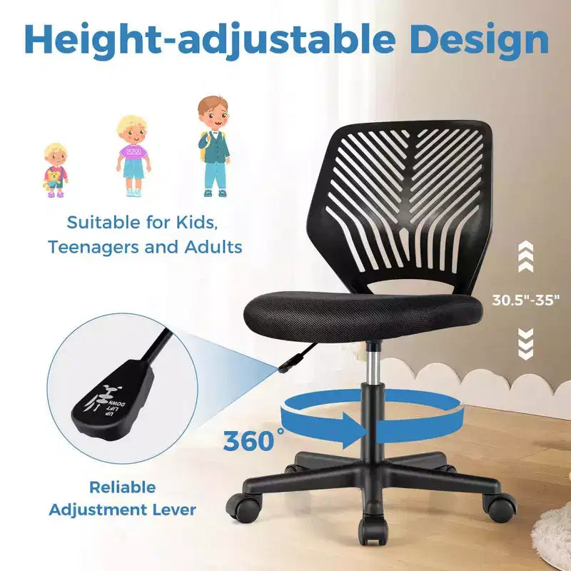Sedia da scrivania ergonomica per bambini Costway regolabile in altezza con ruote universali Sedia da lavoro Blu/Nero/Grigio/Rosa
