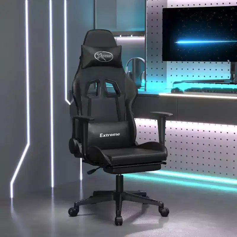 vidaXL Sedia da gaming massaggiante con poggiapiedi, nera, in similpelle