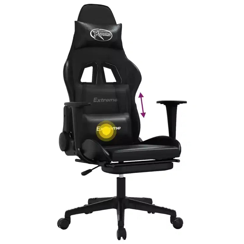 vidaXL Sedia da gaming massaggiante con poggiapiedi, nera, in similpelle