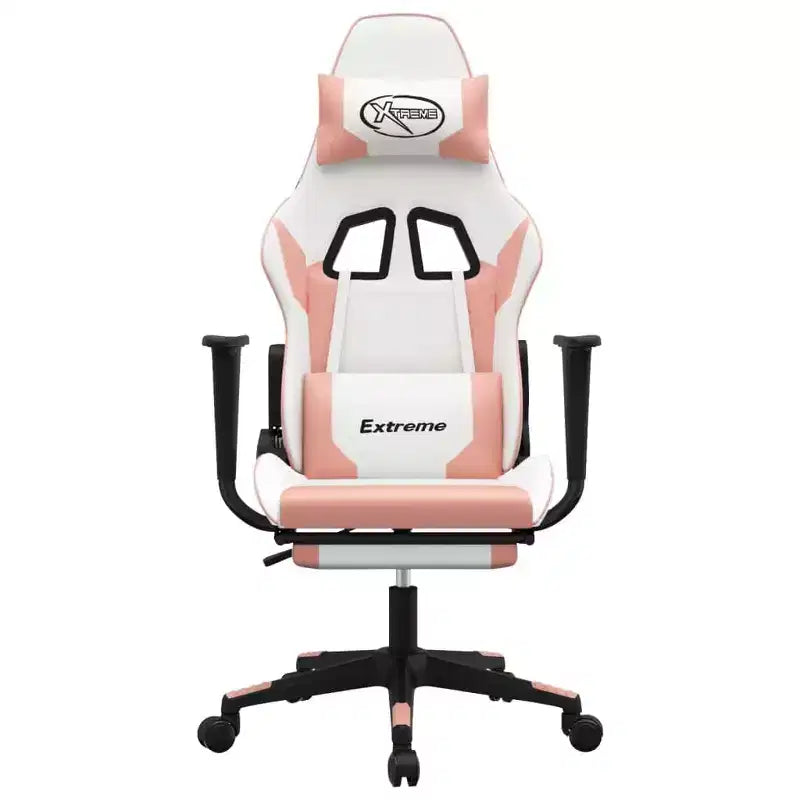 vidaXL Sedia da Gaming con Poggiapiedi, Bianca e Rosa, in Similpelle