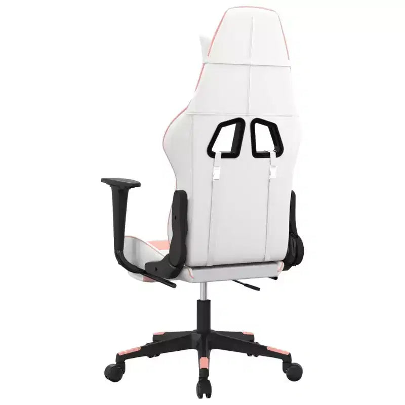 vidaXL Sedia da Gaming con Poggiapiedi, Bianca e Rosa, in Similpelle