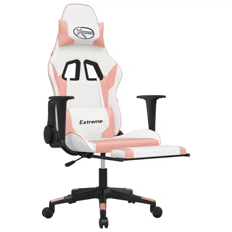 vidaXL Sedia da Gaming con Poggiapiedi, Bianca e Rosa, in Similpelle