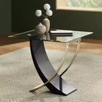 Studio 55D Tavolino d'appoggio moderno quadrato nero 61 cm di larghezza, gamba in oro spazzolato, piano in vetro trasparente per soggiorno, camera da letto, comodino, ingresso, ufficio
