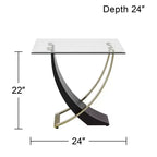 Studio 55D Tavolino d'appoggio moderno quadrato nero 61 cm di larghezza, gamba in oro spazzolato, piano in vetro trasparente per soggiorno, camera da letto, comodino, ingresso, ufficio