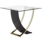Studio 55D Tavolino d'appoggio moderno quadrato nero 61 cm di larghezza, gamba in oro spazzolato, piano in vetro trasparente per soggiorno, camera da letto, comodino, ingresso, ufficio
