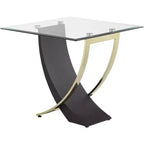Studio 55D Tavolino d'appoggio moderno quadrato nero 61 cm di larghezza, gamba in oro spazzolato, piano in vetro trasparente per soggiorno, camera da letto, comodino, ingresso, ufficio