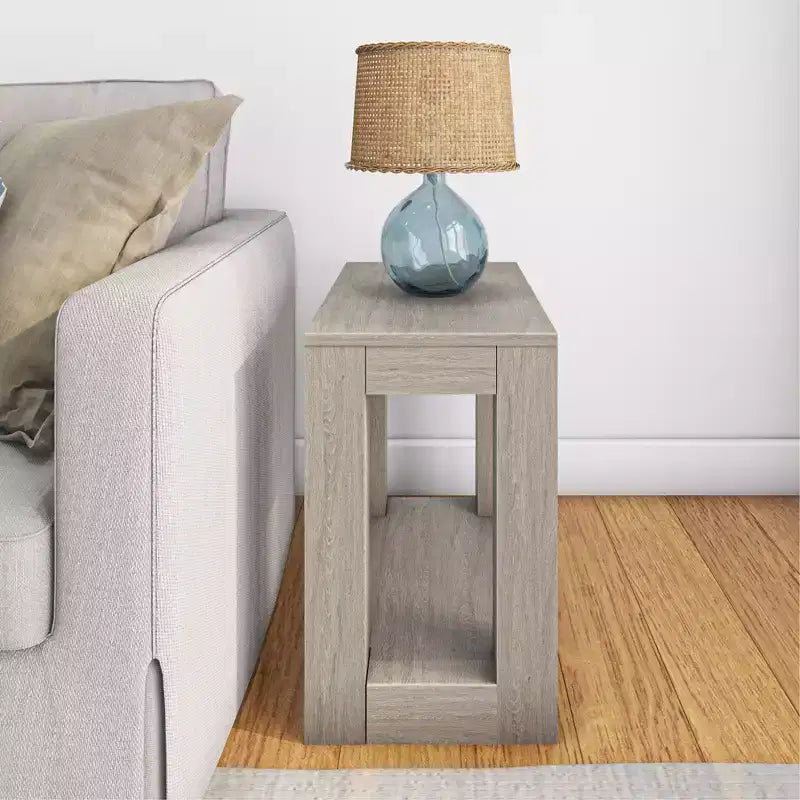 Tavolino rettangolare moderno Plank+Beam con ripiano, 25, tavolo in legno massello con contenitore