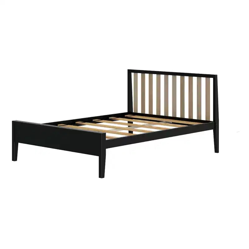 Struttura letto matrimoniale Plank+Beam scandinavo con testiera, letto a piattaforma in legno massello per adulti