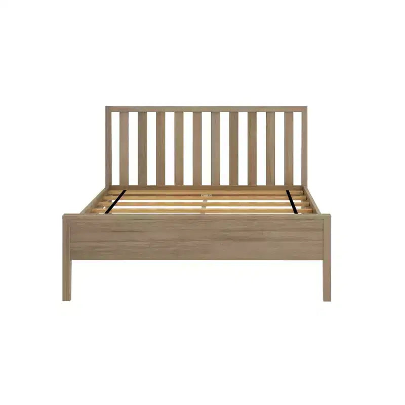 Struttura letto matrimoniale Plank+Beam scandinavo con testiera, letto a piattaforma in legno massello per adulti