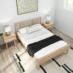 Struttura letto matrimoniale Plank+Beam scandinavo con testiera, letto a piattaforma in legno massello per adulti