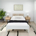 Struttura letto matrimoniale Plank+Beam scandinavo con testiera, letto a piattaforma in legno massello per adulti