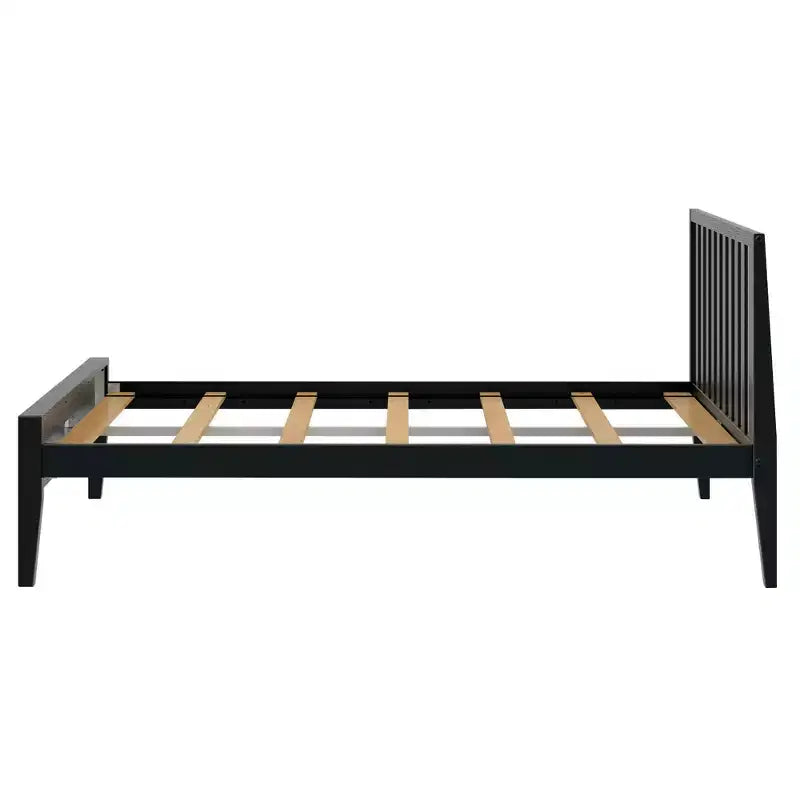 Struttura letto matrimoniale Plank+Beam scandinavo con testiera, letto a piattaforma in legno massello per adulti