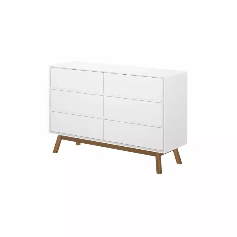 Comò a 6 cassetti in legno massiccio, stile moderno di metà secolo, Plank+Beam