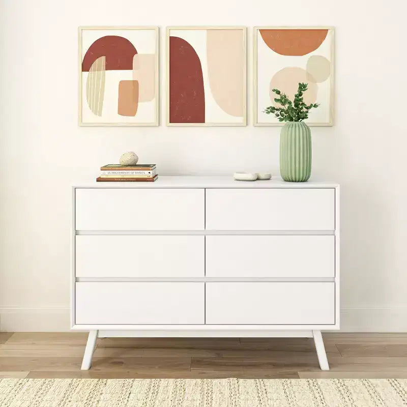 Comò a 6 cassetti in legno massiccio, stile moderno di metà secolo, Plank+Beam