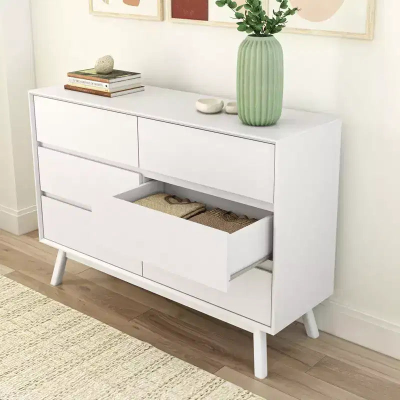 Comò a 6 cassetti in legno massiccio, stile moderno di metà secolo, Plank+Beam