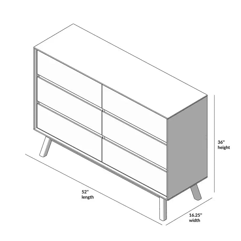 Comò a 6 cassetti in legno massiccio, stile moderno di metà secolo, Plank+Beam
