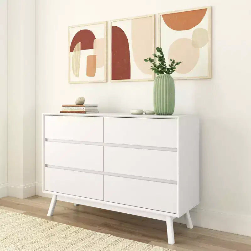 Comò a 6 cassetti in legno massiccio, stile moderno di metà secolo, Plank+Beam