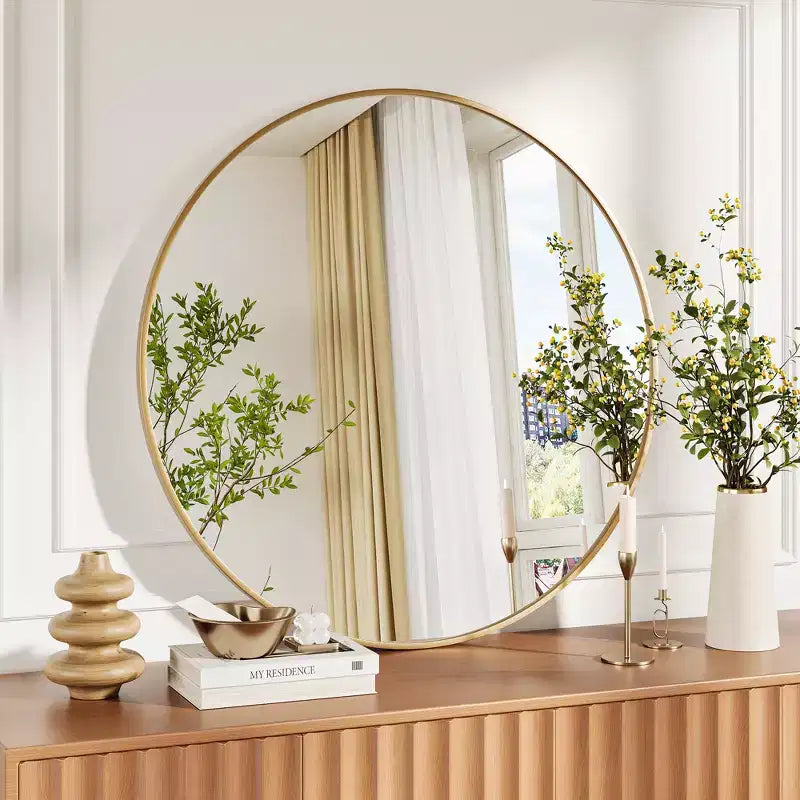 Gold Round Mirror, Large Circle Bathroom Mirror for Over Sink, Gold Metal Frame Round Wall Mirror, Circle Mirrors for Wall