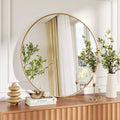 Gold Round Mirror, Large Circle Bathroom Mirror for Over Sink, Gold Metal Frame Round Wall Mirror, Circle Mirrors for Wall