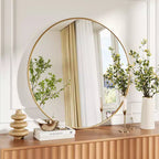 Gold Round Mirror, Large Circle Bathroom Mirror for Over Sink, Gold Metal Frame Round Wall Mirror, Circle Mirrors for Wall