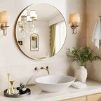 Specchio rotondo dorato, grande specchio da bagno circolare da posizionare sopra il lavandino, specchio da parete rotondo con cornice in metallo dorato, specchi circolari da parete
