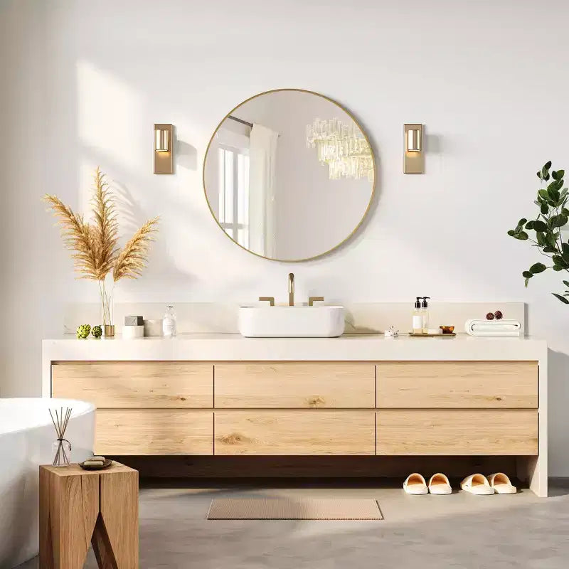 Specchio rotondo dorato, grande specchio da bagno circolare da posizionare sopra il lavandino, specchio da parete rotondo con cornice in metallo dorato, specchi circolari da parete