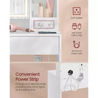 VASAGLE Tavolo da Trucco, Toeletta con Specchio e Luci, Sgabello Imbottito, 6 Scomparti, 2 Cassetti
