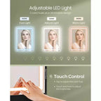 VASAGLE Tavolo da Trucco, Toeletta con Specchio e Luci, Sgabello Imbottito, 6 Scomparti, 2 Cassetti