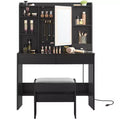 VASAGLE Vanity Desk, Makeup Vanity with Mirror and Lights, Upholstered Vanity Stool, 6 Compartments, 2 Drawers