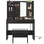 VASAGLE Vanity Desk, Makeup Vanity with Mirror and Lights, Upholstered Vanity Stool, 6 Compartments, 2 Drawers