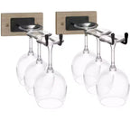 Sorbus Wall Mounted Wire & Grey Wood Glass Stemware Rack Set - for Wine Glasses, Champagne Glasses, and Drinkware