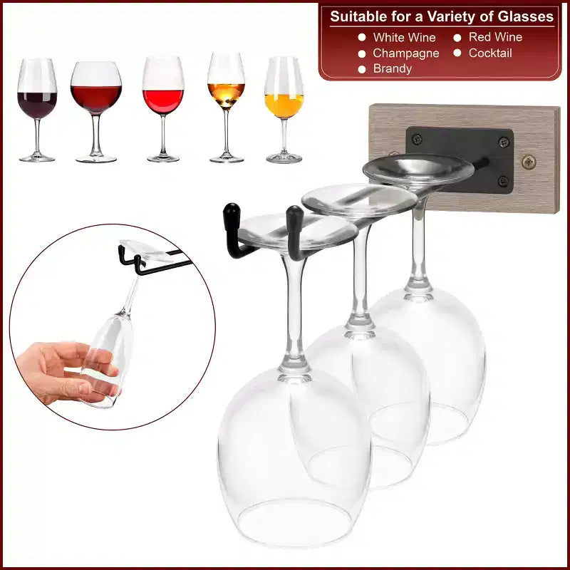 Sorbus Appendiabicchieri da Parete con Struttura in Filo Metallico e Legno Grigio - per Bicchieri da Vino, Bicchieri da Champagne e Bicchieri in Generale