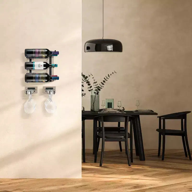 Sorbus Appendiabicchieri da Parete con Struttura in Filo Metallico e Legno Grigio - per Bicchieri da Vino, Bicchieri da Champagne e Bicchieri in Generale