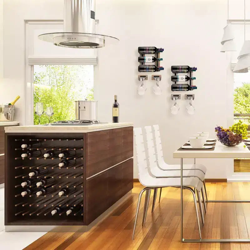 Sorbus Appendiabicchieri da Parete con Struttura in Filo Metallico e Legno Grigio - per Bicchieri da Vino, Bicchieri da Champagne e Bicchieri in Generale