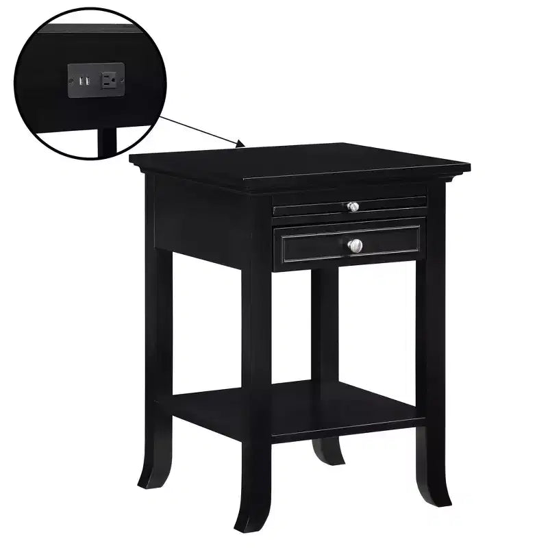 Breighton Home American Heritage Logan Single Drawer End Table with Charging Station and Pull-Out Shelf