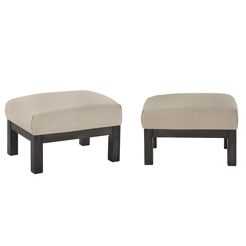 Pouf Rivestito in Stile Mission con Cuscino in Schiuma e Molle e Base in Legno di Gomma – Lino Beige / Ruggine / Marrone Scuro / Oliva, Singolo
