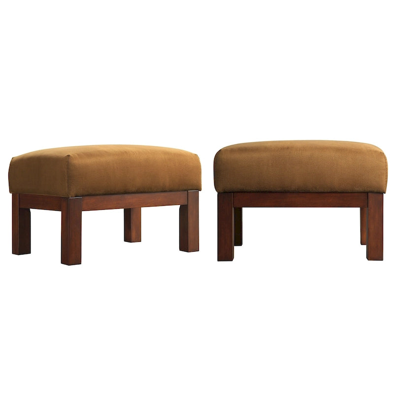 Pouf Rivestito in Stile Mission con Cuscino in Schiuma e Molle e Base in Legno di Gomma – Lino Beige / Ruggine / Marrone Scuro / Oliva, Singolo