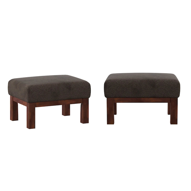 Pouf Rivestito in Stile Mission con Cuscino in Schiuma e Molle e Base in Legno di Gomma – Lino Beige / Ruggine / Marrone Scuro / Oliva, Singolo