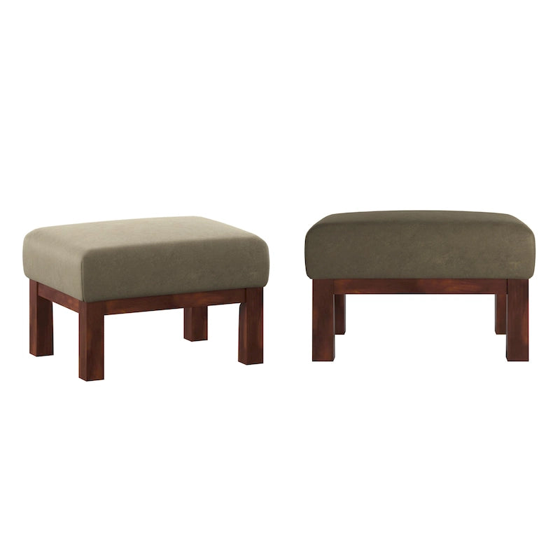 Pouf Rivestito in Stile Mission con Cuscino in Schiuma e Molle e Base in Legno di Gomma – Lino Beige / Ruggine / Marrone Scuro / Oliva, Singolo