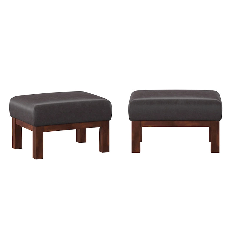 Pouf Rivestito in Stile Mission con Cuscino in Schiuma e Molle e Base in Legno di Gomma – Lino Beige / Ruggine / Marrone Scuro / Oliva, Singolo