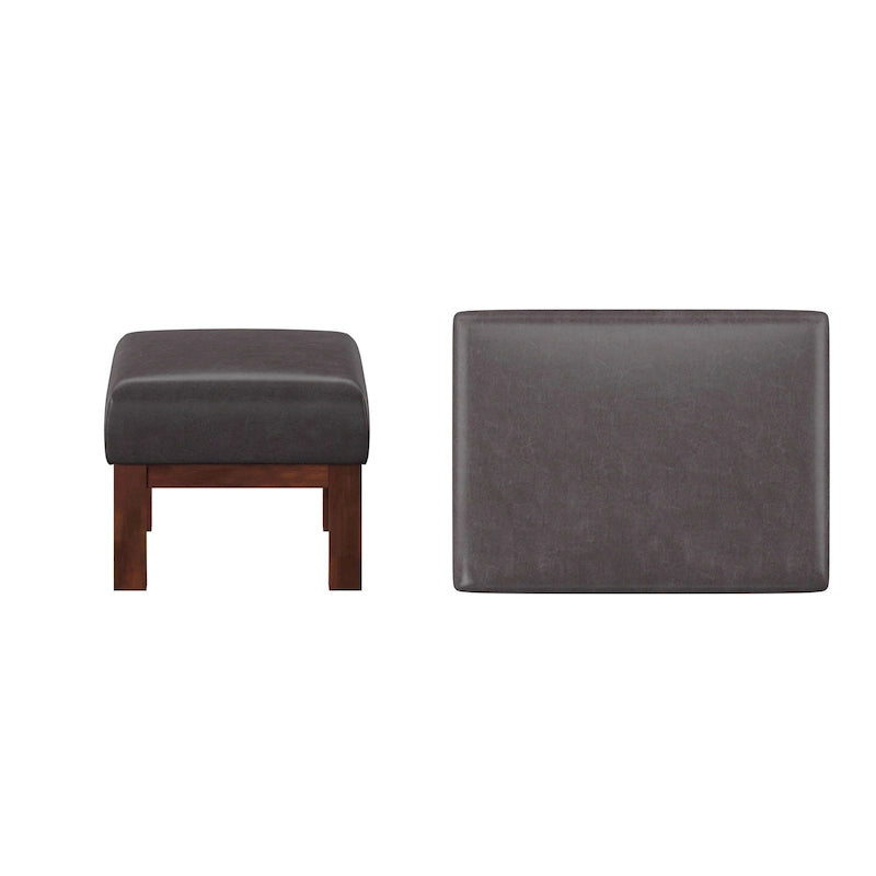 Pouf Rivestito in Stile Mission con Cuscino in Schiuma e Molle e Base in Legno di Gomma – Lino Beige / Ruggine / Marrone Scuro / Oliva, Singolo