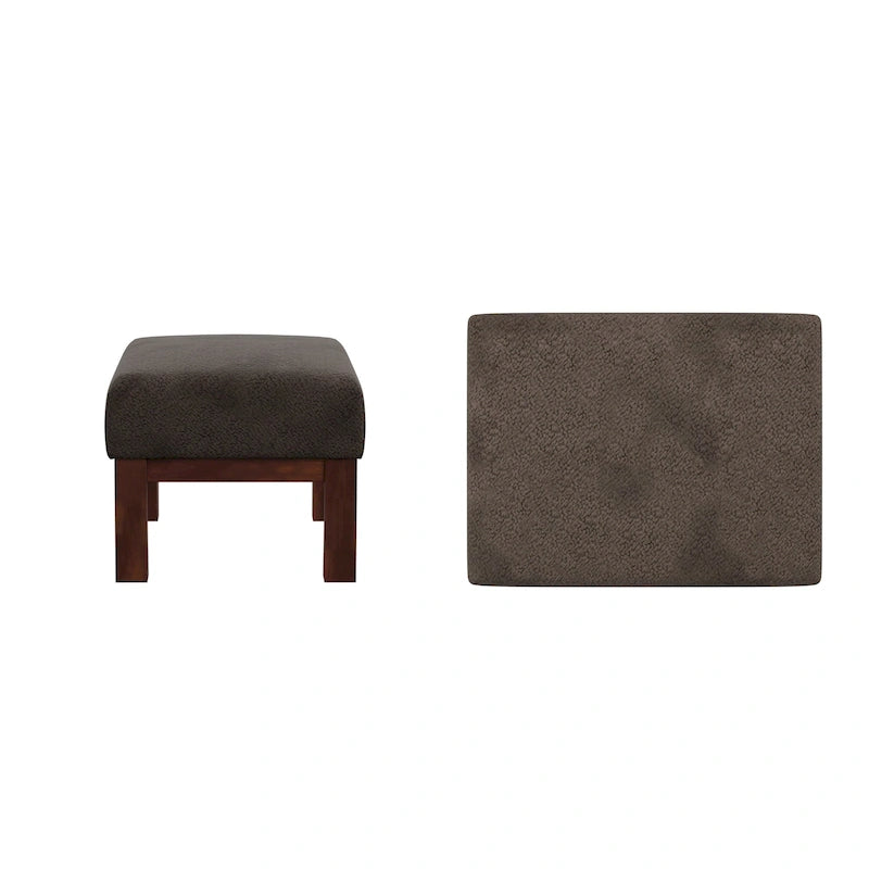 Pouf Rivestito in Stile Mission con Cuscino in Schiuma e Molle e Base in Legno di Gomma – Lino Beige / Ruggine / Marrone Scuro / Oliva, Singolo