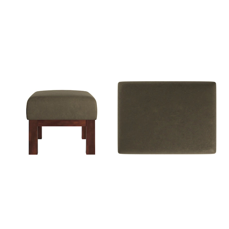 Pouf Rivestito in Stile Mission con Cuscino in Schiuma e Molle e Base in Legno di Gomma – Lino Beige / Ruggine / Marrone Scuro / Oliva, Singolo