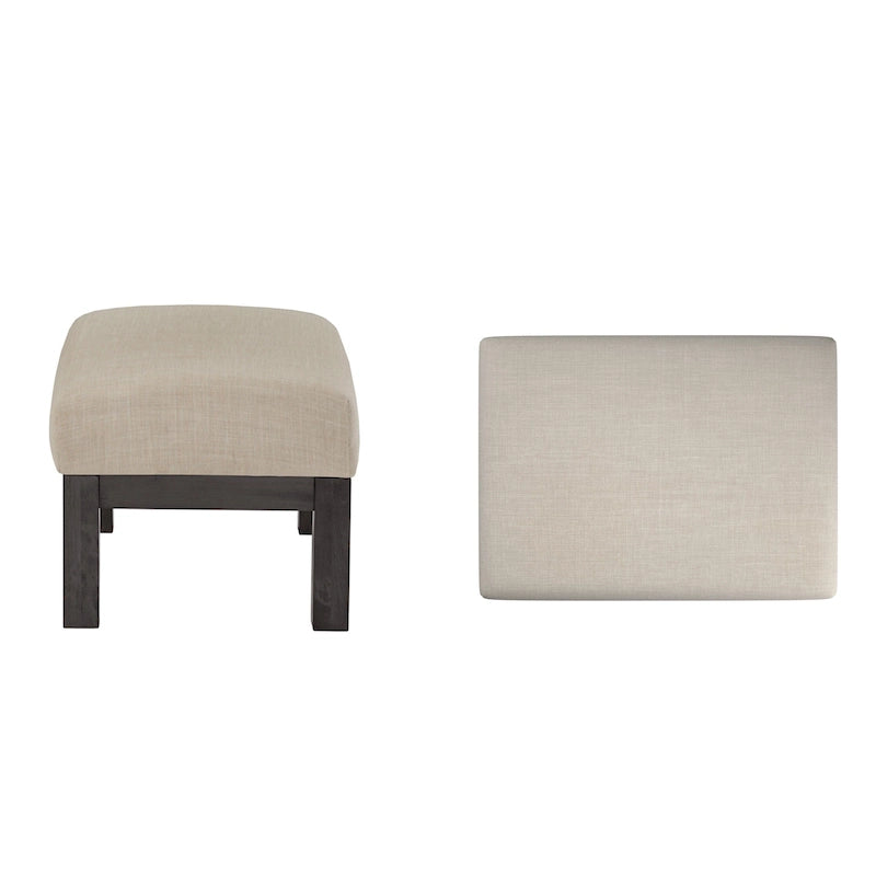 Pouf Rivestito in Stile Mission con Cuscino in Schiuma e Molle e Base in Legno di Gomma – Lino Beige / Ruggine / Marrone Scuro / Oliva, Singolo