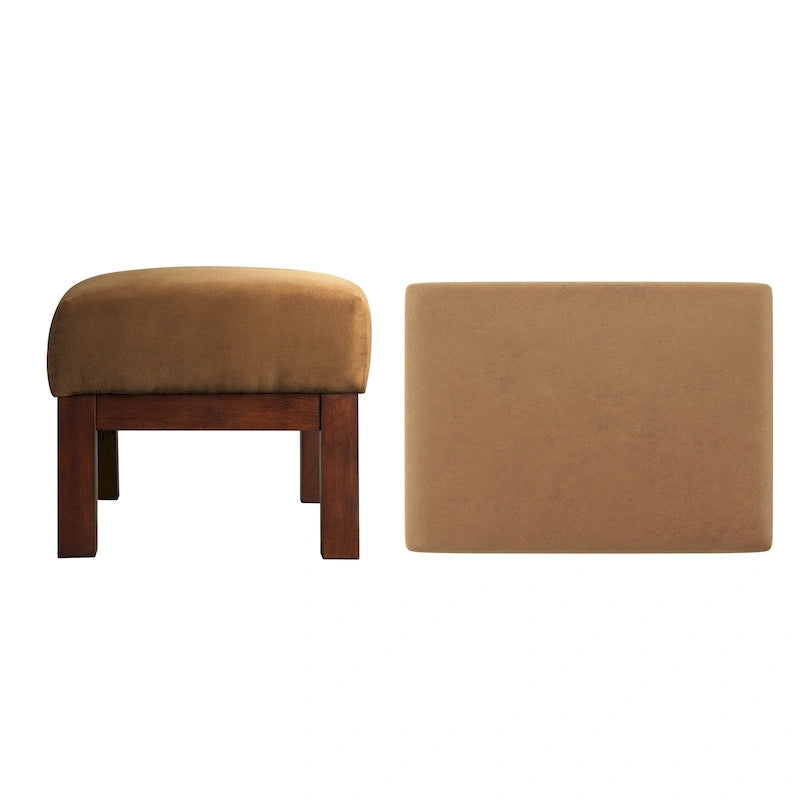 Pouf Rivestito in Stile Mission con Cuscino in Schiuma e Molle e Base in Legno di Gomma – Lino Beige / Ruggine / Marrone Scuro / Oliva, Singolo