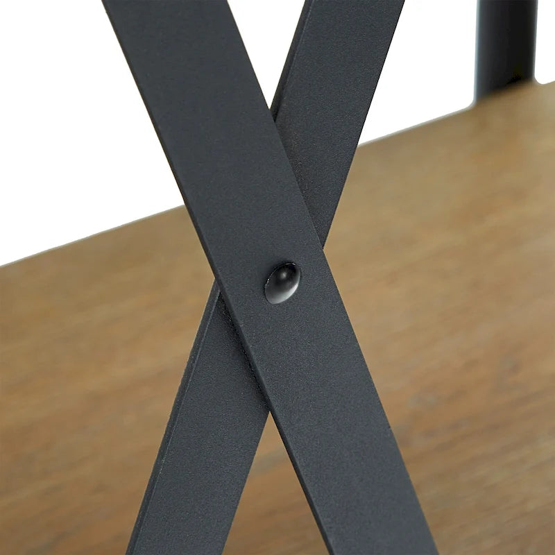 Tavolino quadrato con ripiani aperti, struttura in metallo e ripiani in legno – Grigio satinato / Marrone / Nero / Bianco avorio, Singolo
