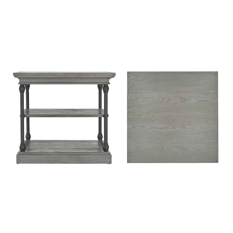 Tavolino quadrato con ripiani aperti, struttura in metallo e ripiani in legno – Grigio satinato / Marrone / Nero / Bianco avorio, Singolo